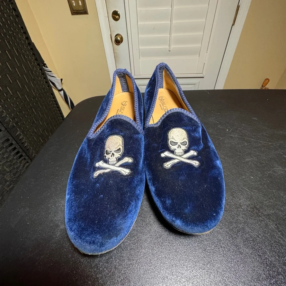 Del Toro blue velvet embroidered skull men’s loafer size 11 made in Italy